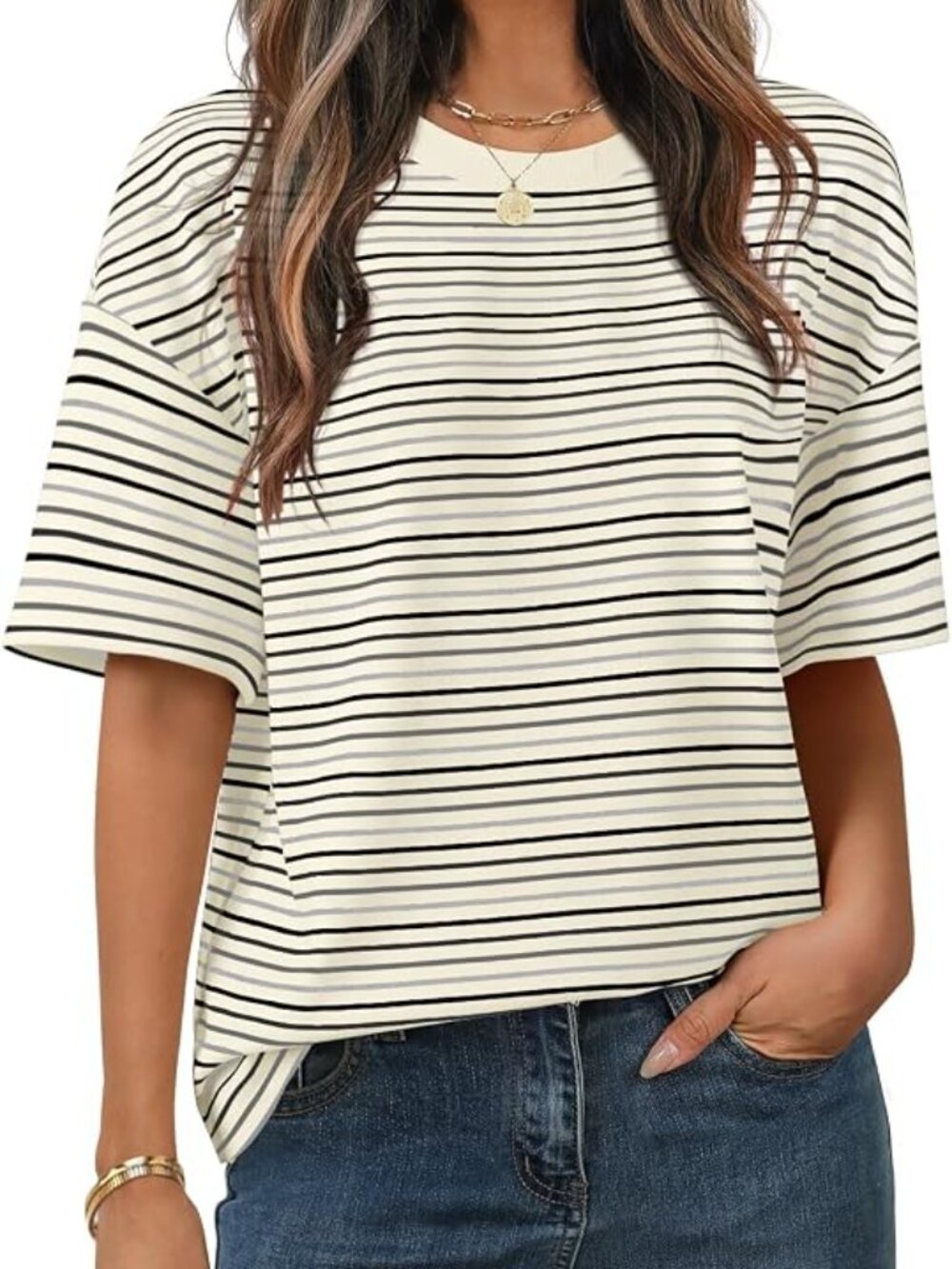 MEROKEETY Womens Summer Short Sleeve Casual T-Shirt- Size Med
